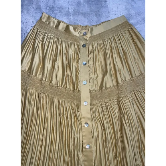 Women's Soft Surroundings Gold Tiered Button-Front Maxi Skirt M - Picture 4 of 8